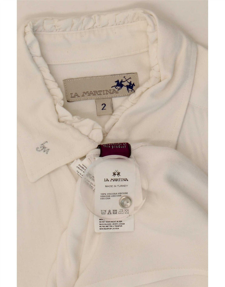 La Martina Womens Ruffle Front Shirt Blouse US 2 XS White Viscose