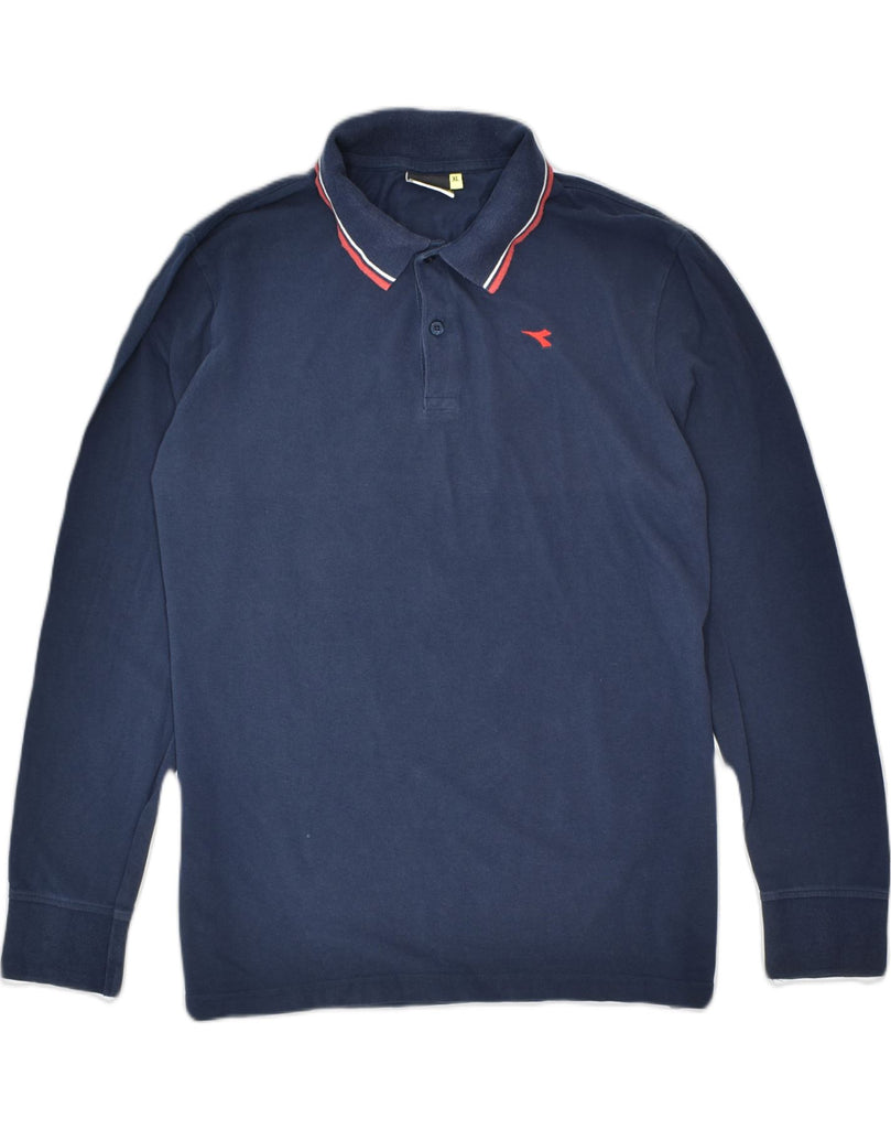 DIADORA Mens Long Sleeve Polo Shirt XL Navy Blue Cotton Classic | Vintage | Thrift | Second-Hand | Used Clothing | Messina Hembry 