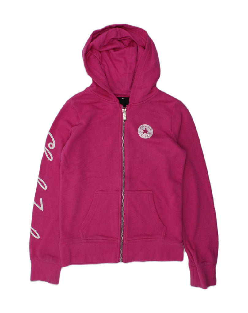 CONVERSE Girls Graphic Zip Hoodie Sweater 10-11 Years Medium Pink Cotton | Vintage Converse | Thrift | Second-Hand Converse | Used Clothing | Messina Hembry 