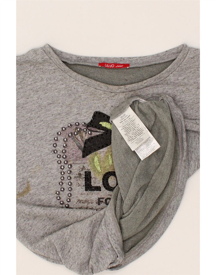 LIU JO JUNIOR Girls Batwing Graphic T-Shirt Top 9-10 Years Grey Polyester Vintage Liu Jo junior and Second-Hand Liu Jo junior from Messina Hembry 