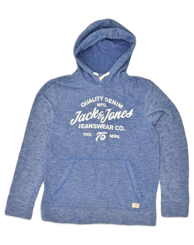 JACK & JONES Mens Graphic Hoodie Jumper Medium Blue Polyester | Vintage Jack & Jones | Thrift | Second-Hand Jack & Jones | Used Clothing | Messina Hembry 