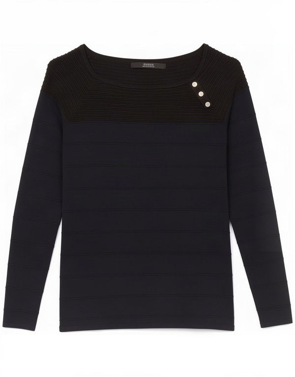 Guess Womens Top Long Sleeve UK 6 XS Navy Blue Striped Viscose
