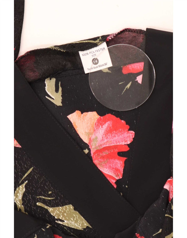 Vintage Womens Shirt Blouse UK 14 Medium Black Floral Polyester