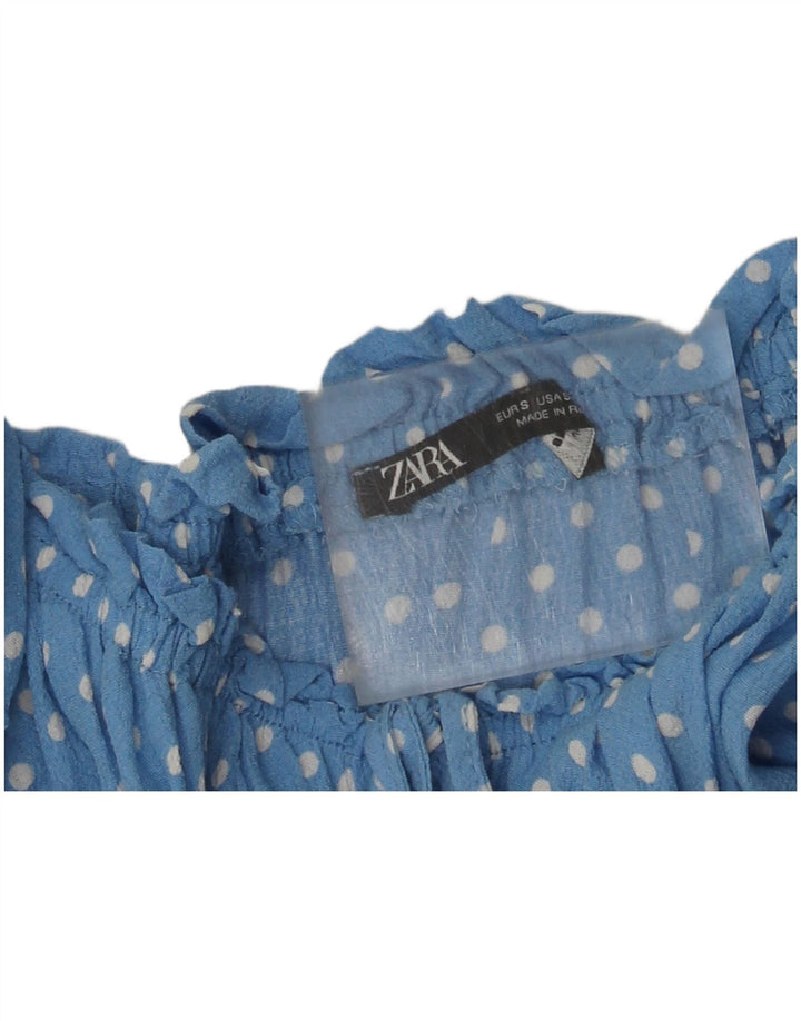 Zara Womens Off Shoulder Sundress UK 8 Small Blue Polka Dot