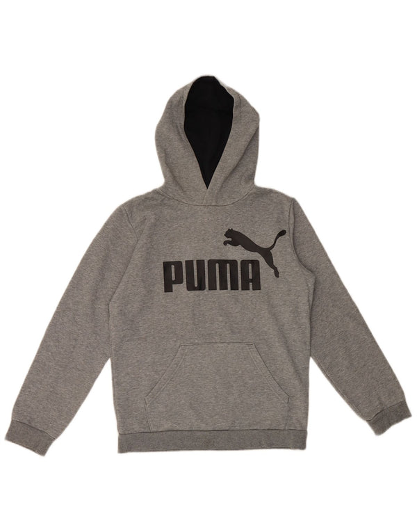 Puma Girls Graphic Hoodie Jumper 13-14 Years Grey Flecked Cotton