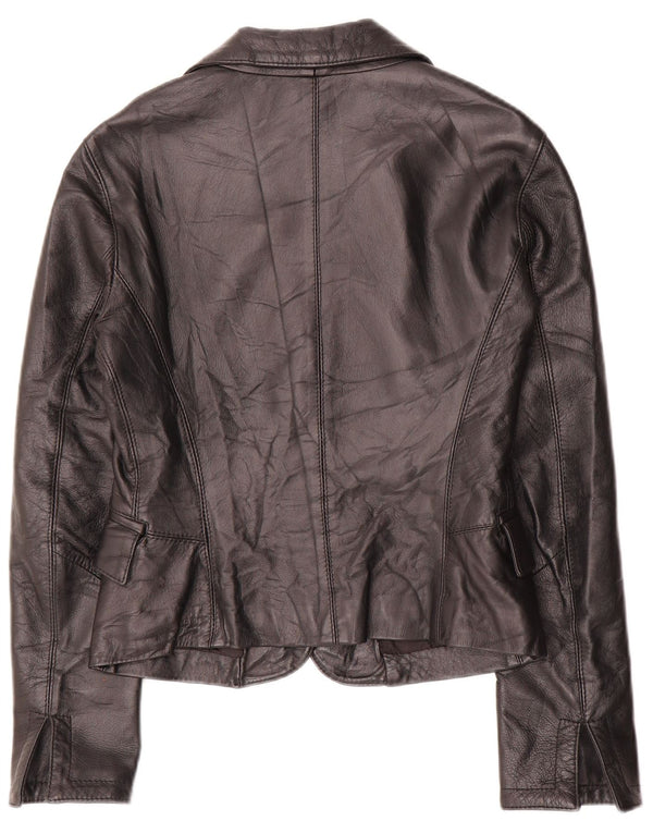 Vintage Womens 2 Button Leather Blazer Jacket IT 42 Medium Black Leather