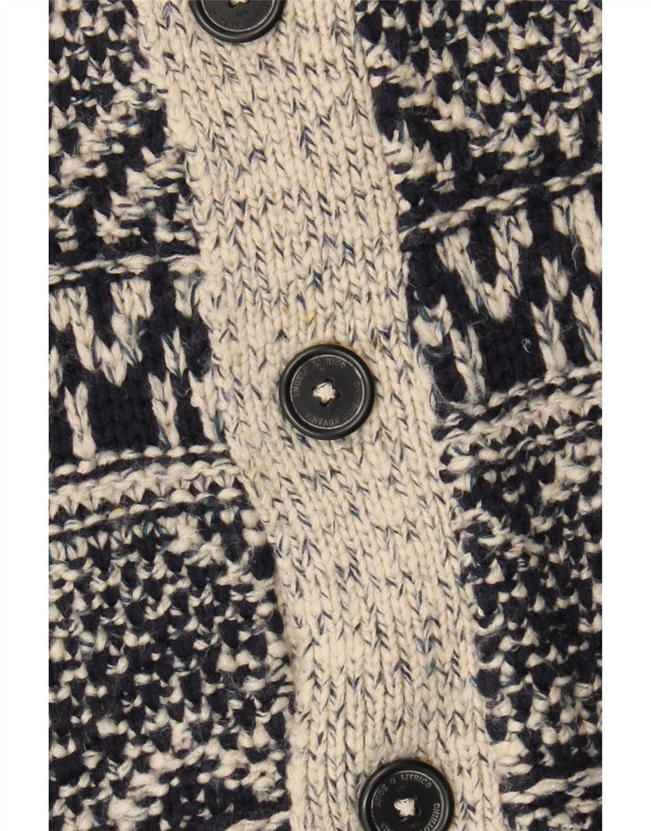 Angelo Litrico Mens Cardigan Sweater Medium Navy Blue Fair Isle Acrylic