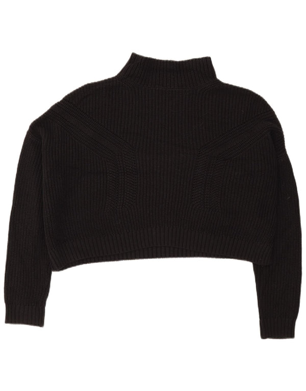 Topshop Womens Crop Oversized Turtle Neck Jumper Sweater UK 10 Small Black