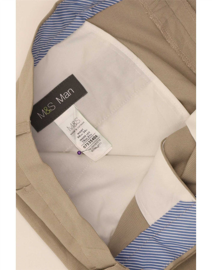 Marks & Spencer Mens Straight Suit Trousers W34 L31 Beige