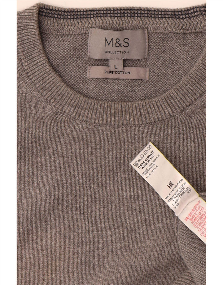MARKS & SPENCER Mens Crew Neck Jumper Sweater Large Grey Cotton