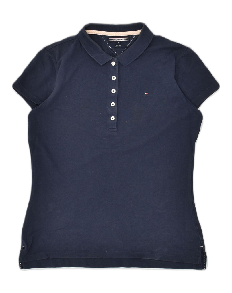 TOMMY HILFIGER Womens Slim Fit Polo Shirt UK 14 Medium Navy Blue | Vintage Tommy Hilfiger | Thrift | Second-Hand Tommy Hilfiger | Used Clothing | Messina Hembry 