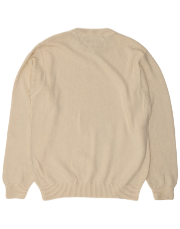 Tommy Hilfiger Mens Crew Neck Jumper Sweater Large Off White Cotton