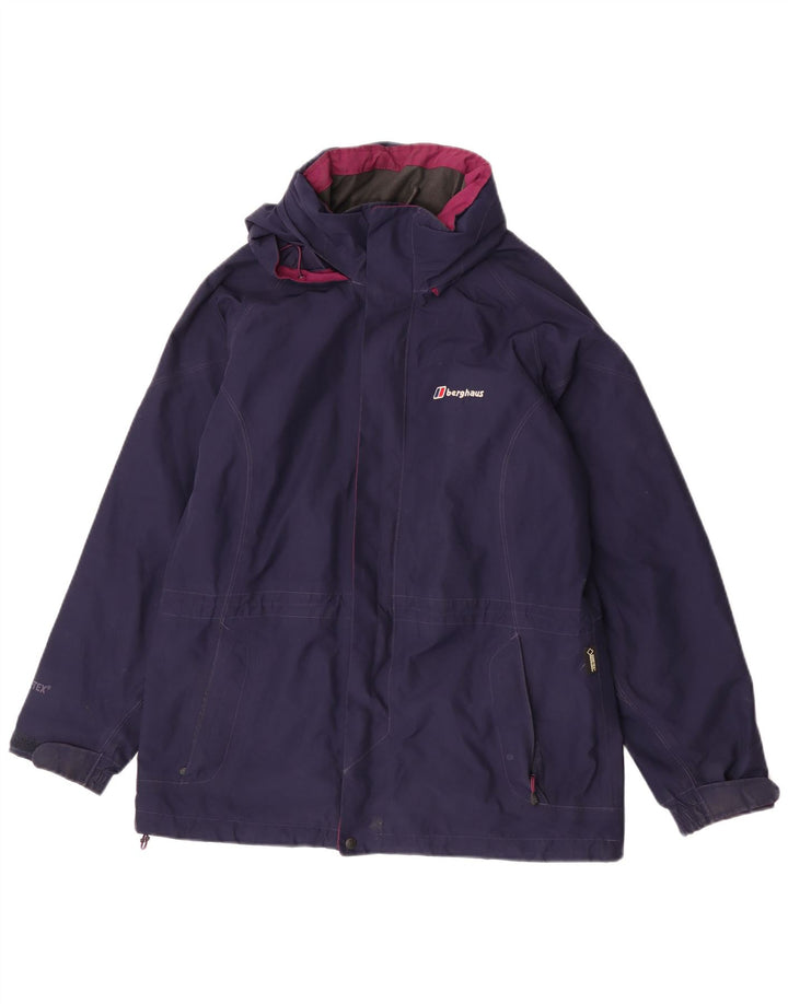 Berghaus Womens Hooded Rain Jacket UK 12 Medium Navy Blue Polyester