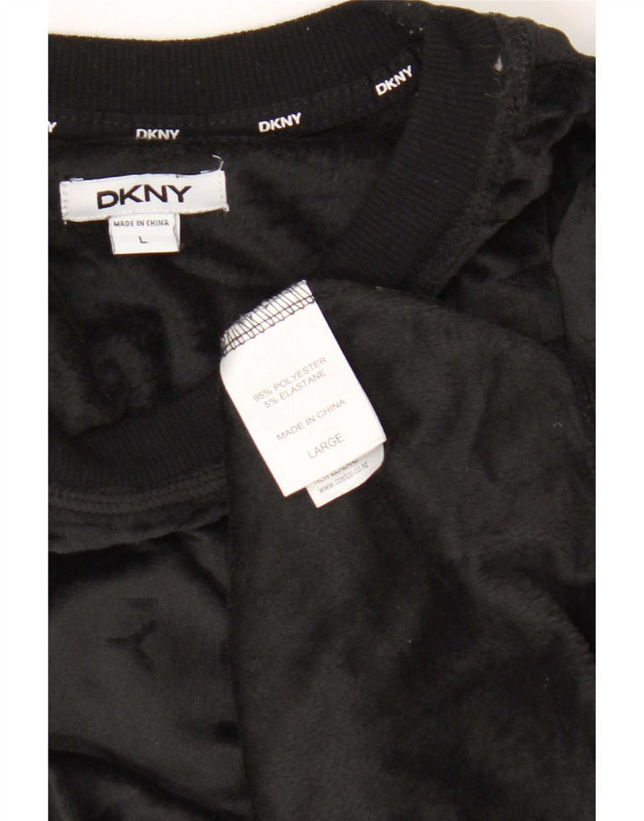 Dkny Womens Oversized Graphic Velour Sweatshirt Jumper UK 16 Large Black
