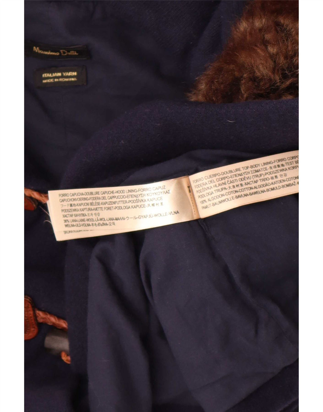 Massimo Dutti Womens Hooded Duffle Jacket UK 10 Small Navy Blue Wool