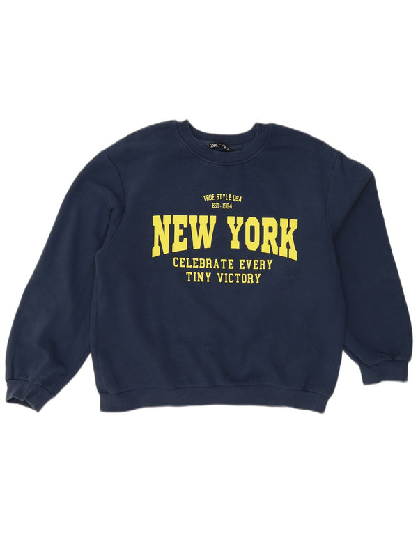 Zara Womens New York Graphic Sweatshirt Jumper UK 14 Medium Navy Blue