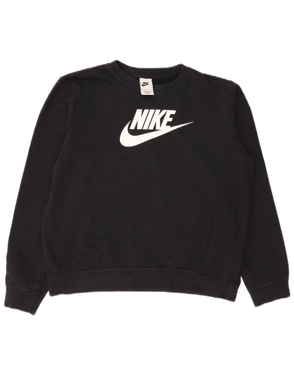 Nike Womens Off Shoulder Sweatshirt Jumper UK 14 Medium Black Cotton
