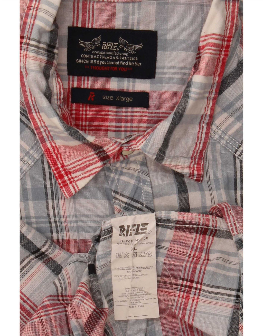 Rifle Mens Short Sleeve Shirt XL Multicoloured Check Cotton