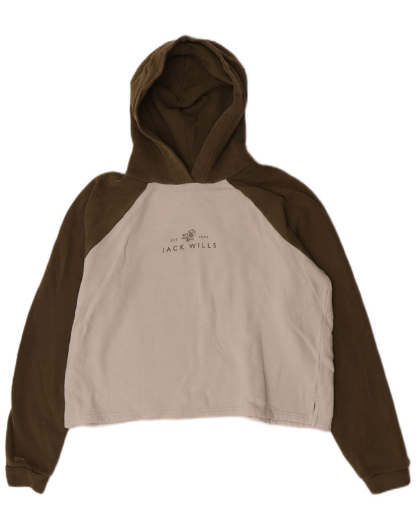 Jack Wills Womens Crop Hoodie Jumper UK 12 Medium White Colourblock