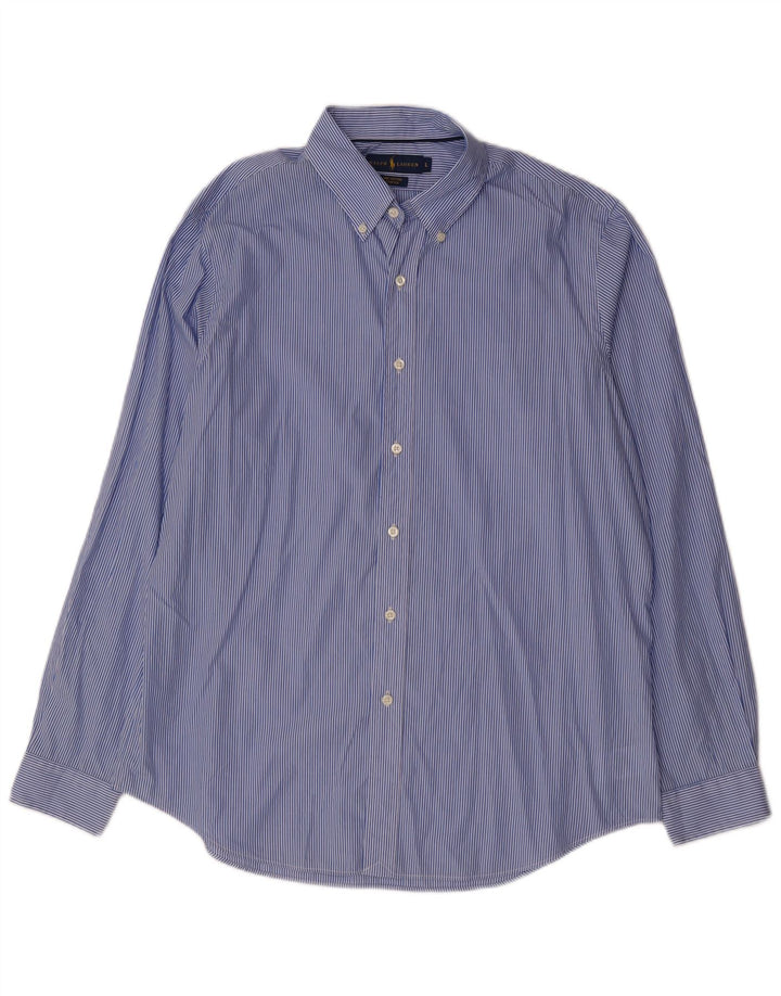 RALPH LAUREN Mens Stretch Shirt Large Blue Pinstripe Cotton