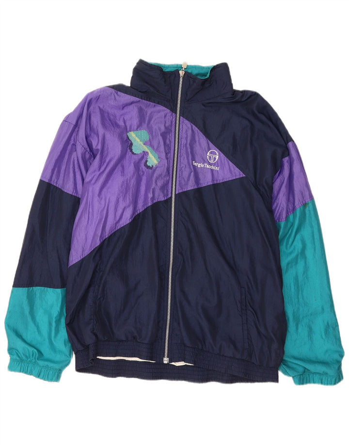 Sergio Tacchini Mens Tracksuit Top Jacket IT 52 Large Navy Blue Colourblock