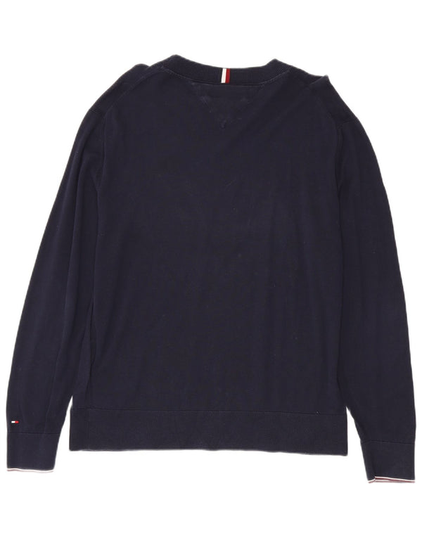 Tommy Hilfiger Mens Graphic Boat Neck Jumper Sweater Large Navy Blue Cotton