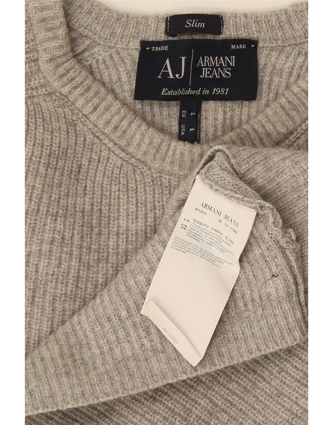 Armani Mens Slim Fit Crew Neck Jumper Sweater Large Grey Cotton