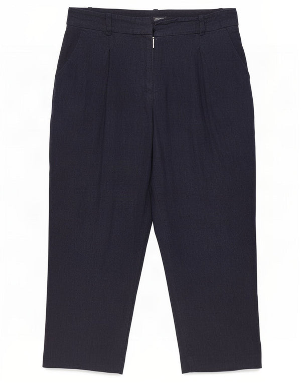 Zara Womens Wide Leg Cropped Trousers Medium W28 L24 Navy Blue Linen