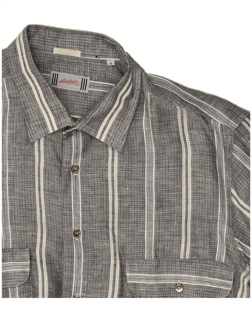 VINTAGE Mens Short Sleeve Shirt UK 16 41 Large Grey Striped Vintage Vintage and Second-Hand Vintage from Messina Hembry 