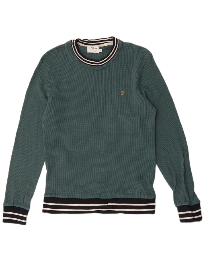 Farah Mens Sweatshirt Jumper Medium Green Striped Cotton