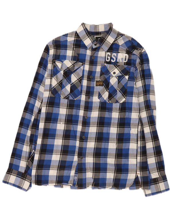 G-Star Mens Flannel Shirt Large Blue Check Cotton