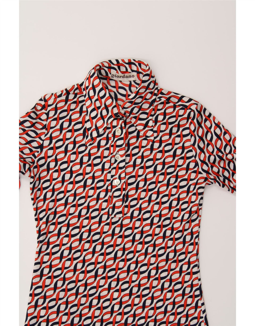 GIORDANO Womens Abstract Pattern Pullover Shirt UK 8 Small Red Vintage Giordano and Second-Hand Giordano from Messina Hembry 