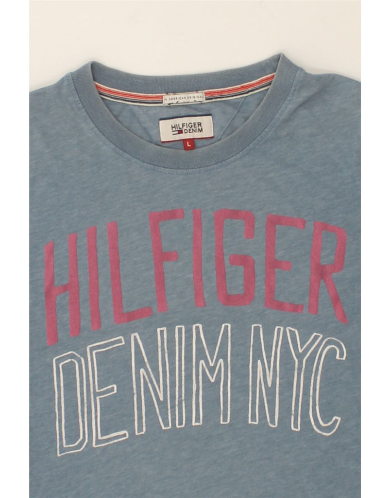 TOMMY HILFIGER Mens Slim Graphic T-Shirt Top Large Blue | Vintage Tommy Hilfiger | Thrift | Second-Hand Tommy Hilfiger | Used Clothing | Messina Hembry 