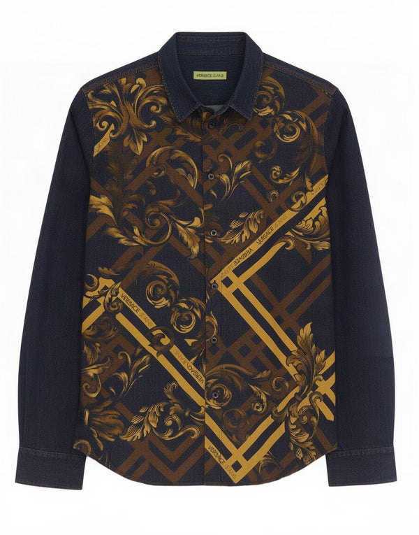 Versace Mens Graphic Shirt XS Black Paisley Cotton