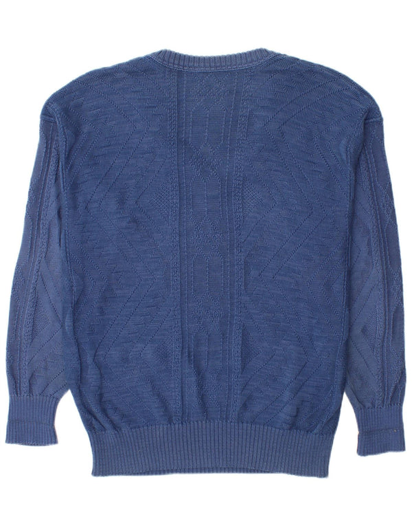 Vintage Mens V-Neck Jumper Sweater IT 48 Medium Blue Cotton