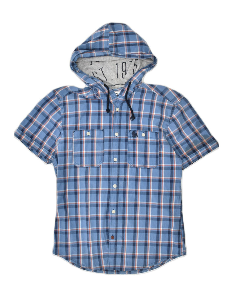 JACK & JONES Boys Hooded Short Sleeve Shirt 13-14 Years Large Blue Check | Vintage | Thrift | Second-Hand | Used Clothing | Messina Hembry 