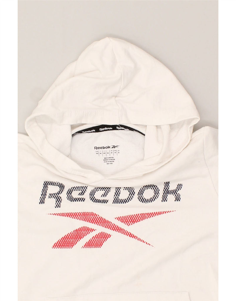 REEBOK Boys Graphic Hoodie Jumper 7-8 Years White Cotton | Vintage Reebok | Thrift | Second-Hand Reebok | Used Clothing | Messina Hembry 