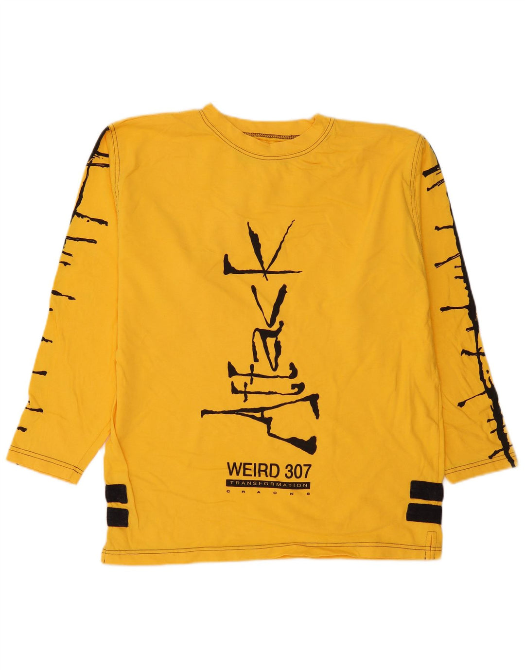 Vintage Mens Graphic Top Long Sleeve Medium Yellow Colourblock Cotton