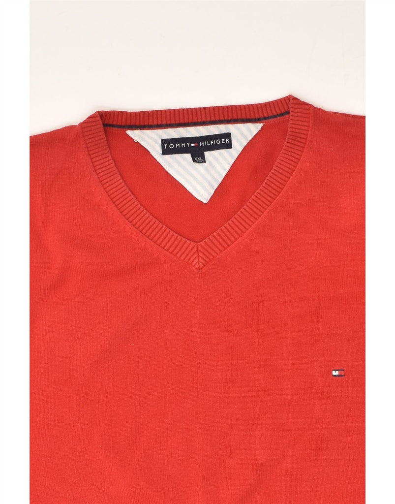 TOMMY HILFIGER Mens V-Neck Jumper Sweater 2XL Red Cotton | Vintage Tommy Hilfiger | Thrift | Second-Hand Tommy Hilfiger | Used Clothing | Messina Hembry 