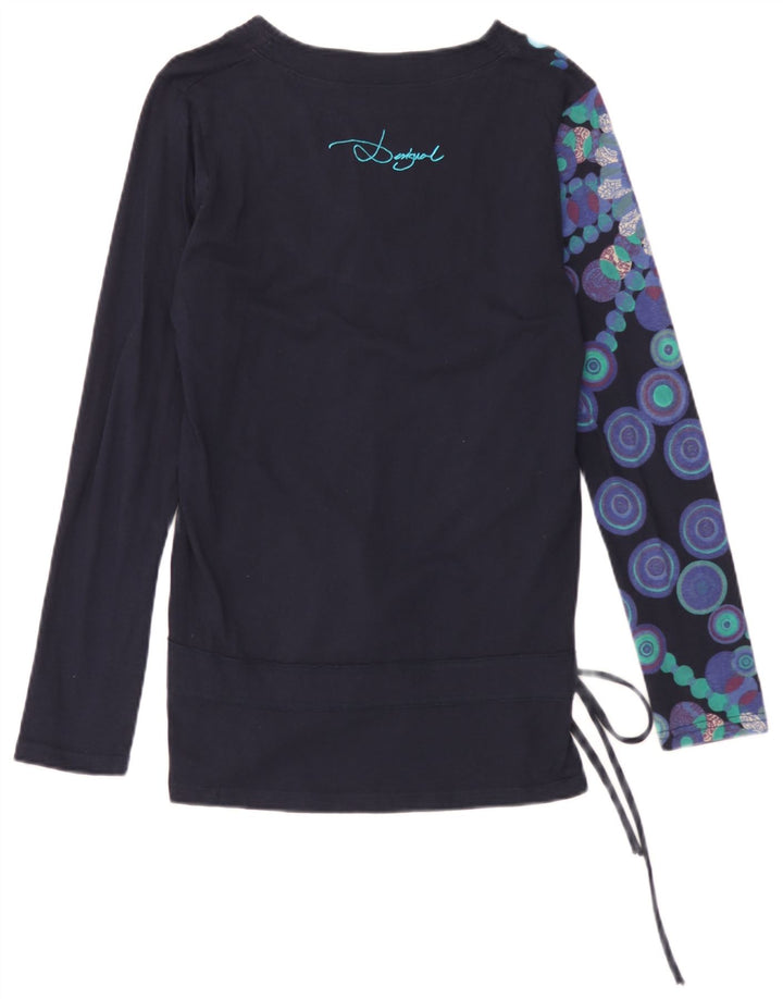 Desigual Womens Graphic Top Long Sleeve UK 14 Medium Navy Blue Floral