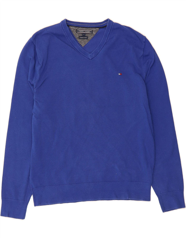 TOMMY HILFIGER Mens V-Neck Jumper Sweater Large Blue Cotton Vintage Tommy Hilfiger and Second-Hand Tommy Hilfiger from Messina Hembry 