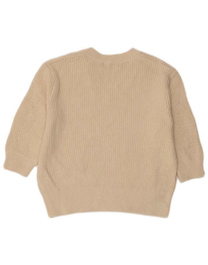 MARKS & SPENCER Womens Crop V-Neck Jumper Sweater UK 10 Small Beige