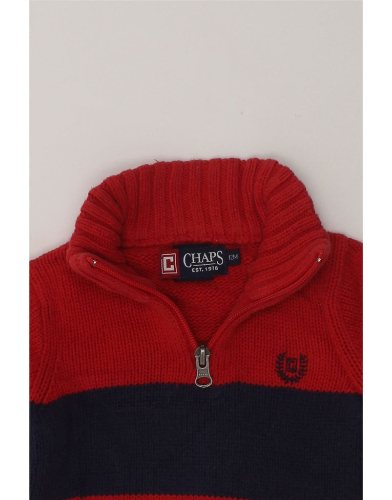 CHAPS Baby Boys Zip Neck Jumper Sweater 9-12 Months Red Colourblock Cotton | Vintage Chaps | Thrift | Second-Hand Chaps | Used Clothing | Messina Hembry 