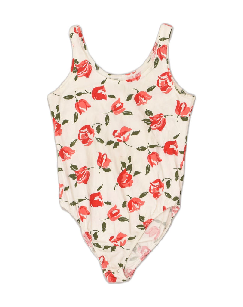 VINTAGE Womens Sleeveless Bodysuit UK 8 Small Red Floral Cotton | Vintage Vintage | Thrift | Second-Hand Vintage | Used Clothing | Messina Hembry 