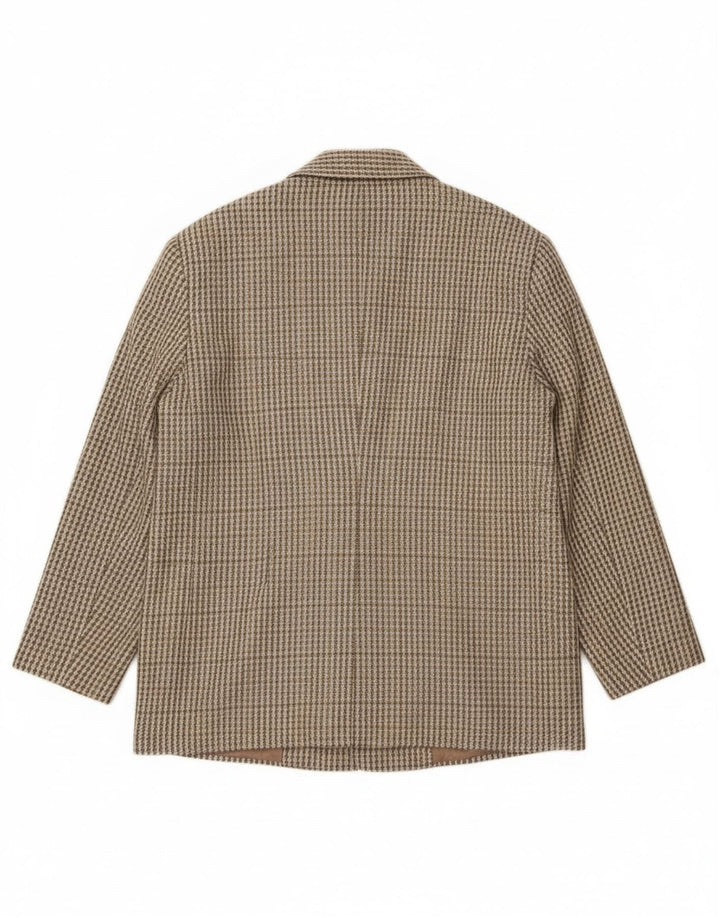 Vintage Womens 2 Button Blazer Jacket IT 46 Large Khaki Gingham Wool