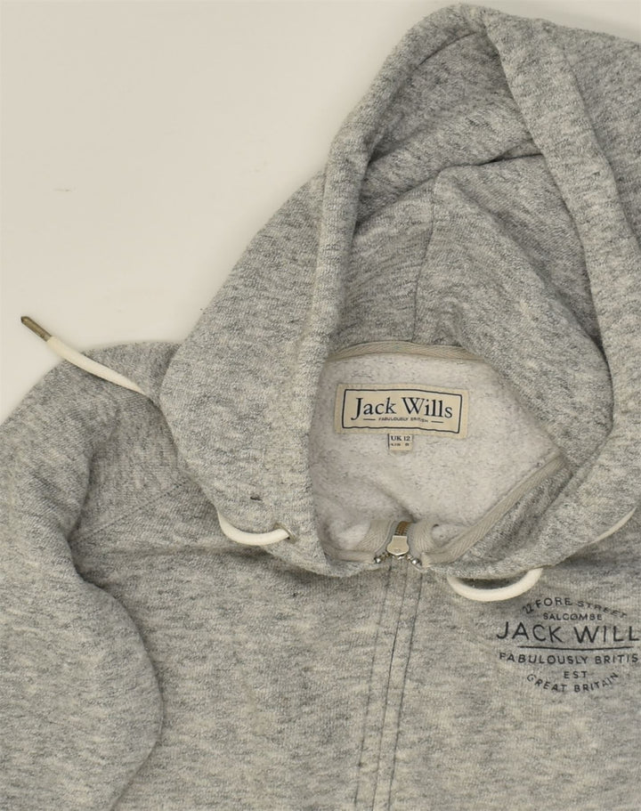 JACK WILLS Womens Loose Fit Zip Hoodie Sweater UK 12 Medium Grey Cotton | Vintage Jack Wills | Thrift | Second-Hand Jack Wills | Used Clothing | Messina Hembry 