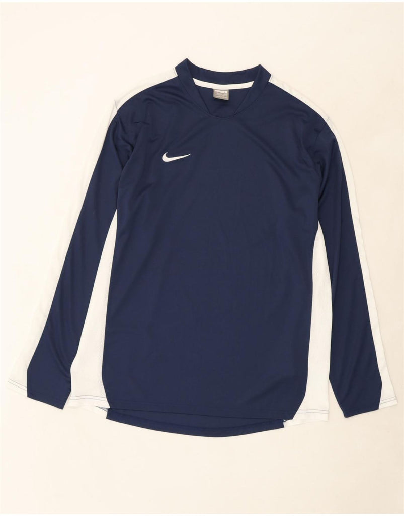 NIKE Mens Top Long Sleeve UK 42/44 Large Navy Blue Colourblock Polyester Vintage Nike and Second-Hand Nike from Messina Hembry 