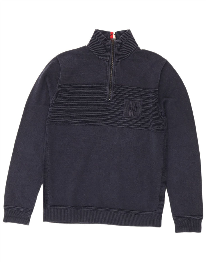 Tommy Hilfiger Mens Zip Neck Jumper Sweater Medium Navy Blue Cotton