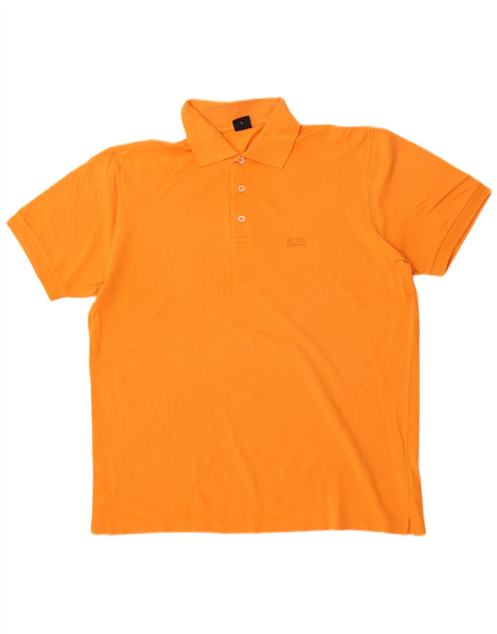 Hugo Boss Mens Polo Shirt Large Orange Cotton
