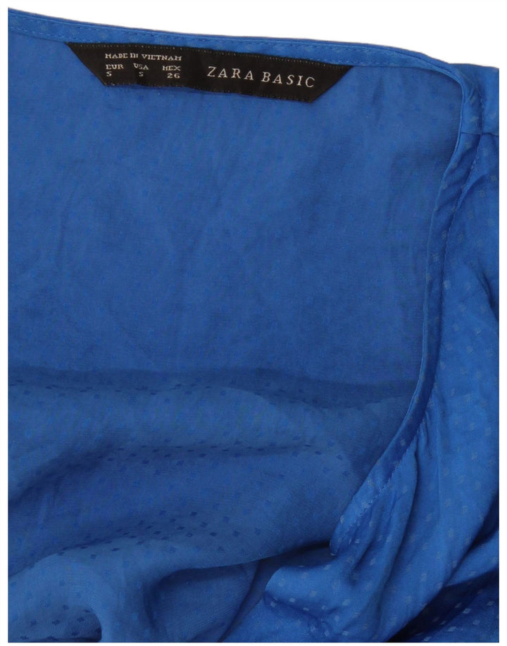 ZARA Womens Sleeveless Shirt Blouse UK 10 Small Blue Spotted